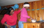 Robin and Lynda playing games at the Shower
